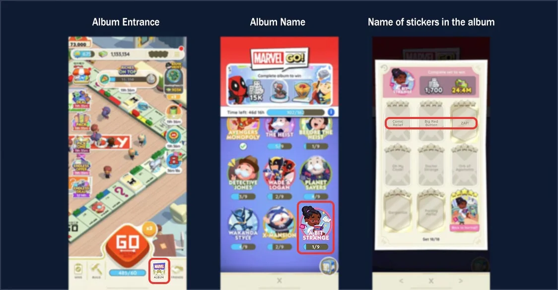 how to find monopoly go stickers name