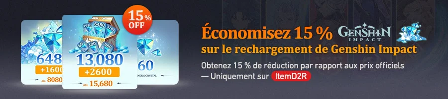 Économisez 15 % sur le rechargement de Genshin Impact